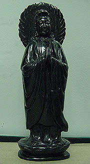 BLACK JADE STANDING KWANYIN (HJ037B)
This standing Kwanyin is made of black jade. One solid piece. kwanyin is the most famous female god in the east. 
SIZE: L:4in, W: 2in, H: 10in. 
US$69.00