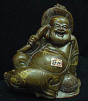 BURN JADE BUDDHA (JF10)
This Buddha is made of BURNED JADE, is also called BLOODY JADE, which is a real and valuable jade. Burn jade is transparent and heavy. The hardness is ranked medium. This jade buddha is all hand carved, very detail. 
SIZE: LONG: 16 in, WIDE: 9 in, HIGH: 14 in
