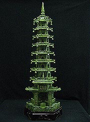 LARGE JADE 9-DECKER FORTUNE PAGODA (PJ100A)
ITEM NO. PJ100A
THIS BEAUTIFUL PAGODA IS MADE OF TAIWAN JADE. AND IT TOOK 1 MONTH TO FINISH THIS WORK. IT CONSISTS OF 9 DECKS, MAIN GATE, FENCES, STAIRS, CONSTRUCTIONS, BELLS AND A ROSE WOOD BASE.
SIZE: H: 40in, W: 12in, L:12in.

US $ 299.00
