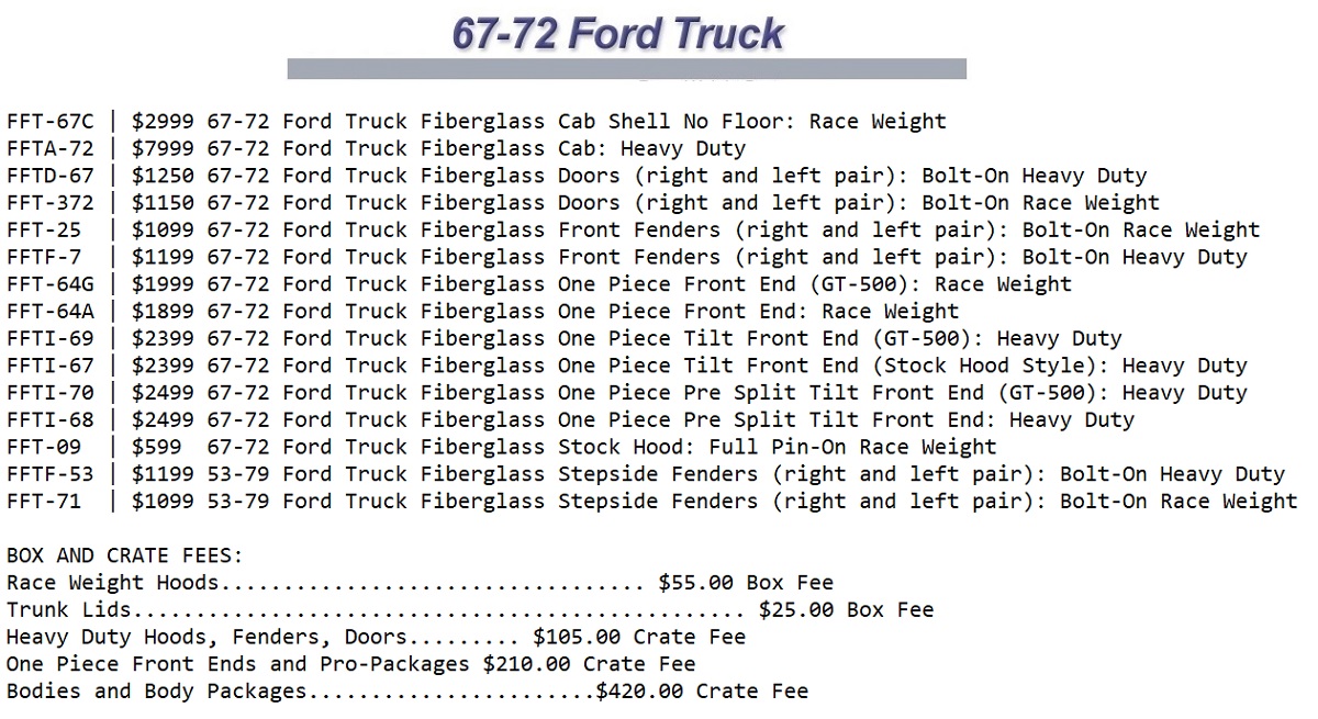 1967-1972 Ford  regular cab Fiberglass truck Body