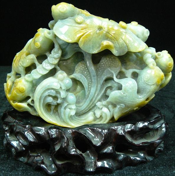Jade Water Lily and Fish #A63